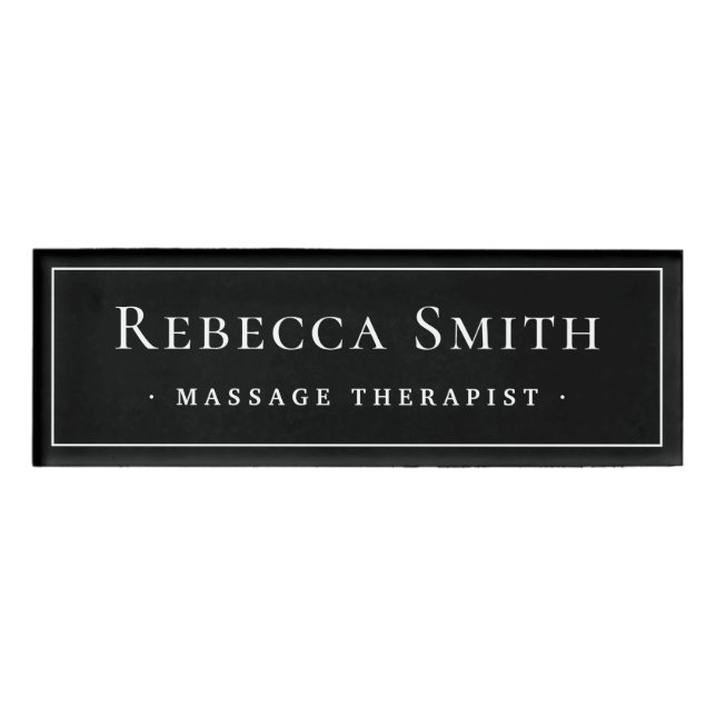 Elegant solid black name tag (Front)