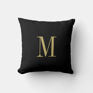 Elegant Solid Black with Gold Monogram  Cushion