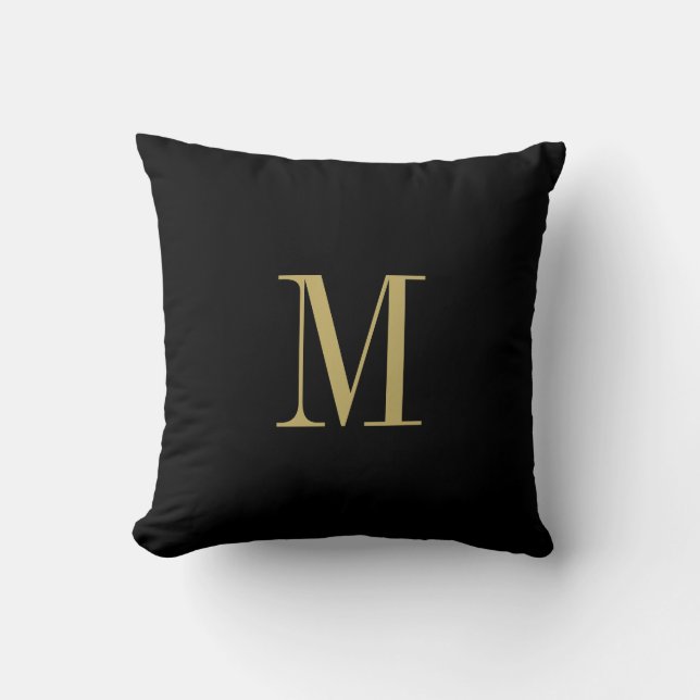 Elegant Solid Black with Gold Monogram  Cushion (Front)