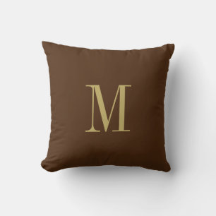 Elegant Solid Brown with Gold Monogram Cushion