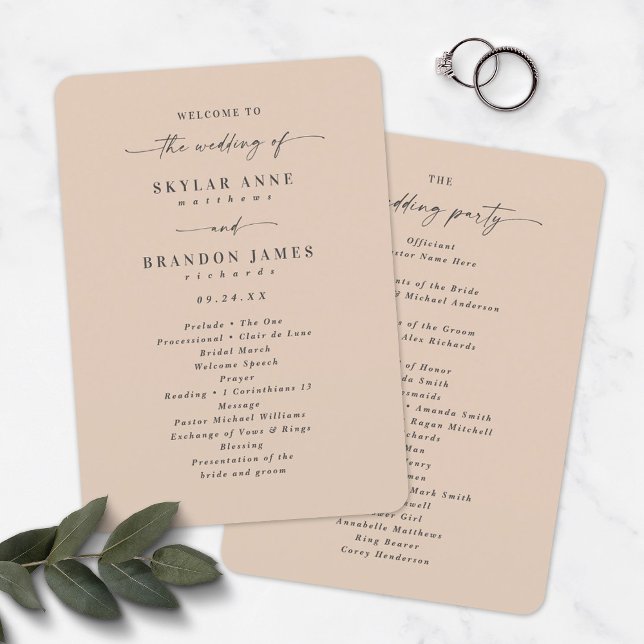 Elegant Solid Champagne Wedding Ceremony Program Programme (Creator Uploaded)