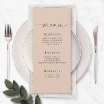 Elegant Solid Color Dusty Champagne Gold Wedding Menu<br><div class="desc">Elegant Solid Color Dusty Champagne Gold Wedding Menu. This modern chic Menu Card is simple classic and elegant with a plain solid color background and a pretty signature script calligraphy font with tails. Shown in the new Colorway. With a pretty monogram on the back side. Available in several color options,...</div>