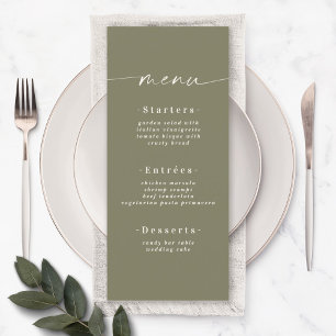 Elegant Solid Color Olive Lily Green Wedding Menu