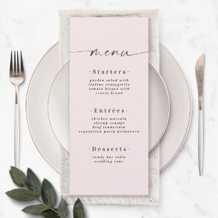 Elegant Solid Colour Blush Powder Pink Wedding Menu