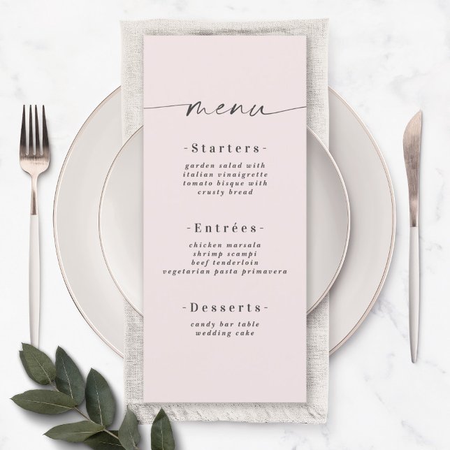 Elegant Solid Colour Blush Powder Pink Wedding Menu (Creator Uploaded)
