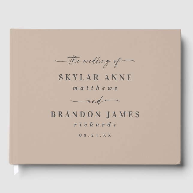 Elegant Solid Colour Taupe Sand Beige Wedding Guest Book (Front)