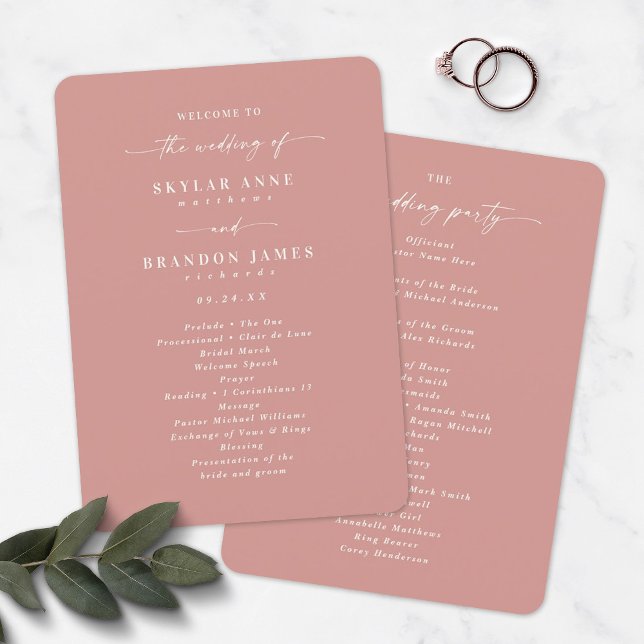 Elegant Solid Dusty Rose Wedding Ceremony Program Programme (Creator Uploaded)