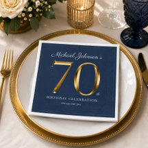 Elegant Solid Gold Text Navy Blue 70th Birthday