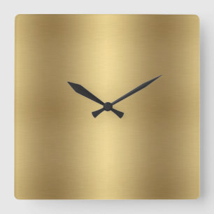 Elegant Solid Metallic Old Gold Square Wall Clock