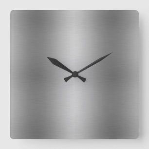 Elegant Solid Metallic Silver Grey Square Wall Clock