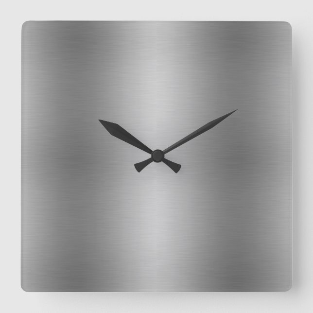 Elegant Solid Metallic Silver Grey Square Wall Clock (Front)