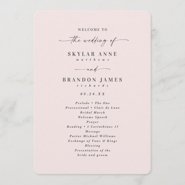 Elegant Solid Porcelain Pink Wedding Ceremony Programme (Front)