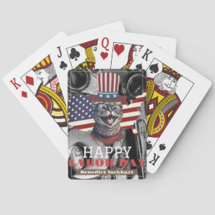 Elegant Solidarity worker Labour Day with USA flag Playing Cards