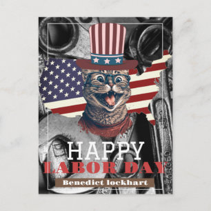 Elegant Solidarity worker Labour Day with USA flag Postcard