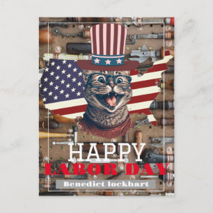 Elegant Solidarity worker Labour Day with USA flag Postcard