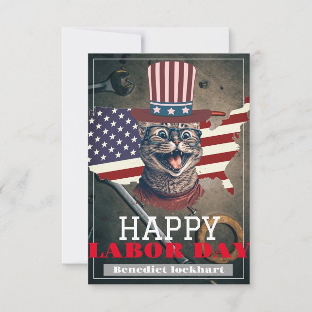 Elegant Solidarity worker Labour Day with USA flag Thank You Card (Front)