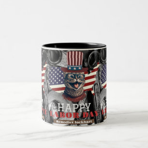 Elegant Solidarity worker Labour Day with USA flag Two-Tone Coffee Mug