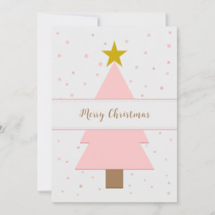 Elegant Solo Pink Christmas Tree & Golden Star Holiday Card