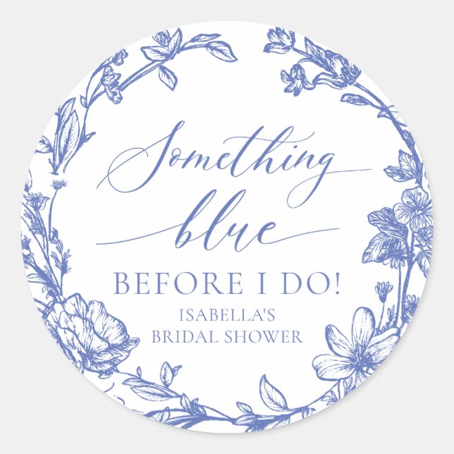 Elegant Something Blue Before I do Bridal Shower Classic Round Sticker (Front)