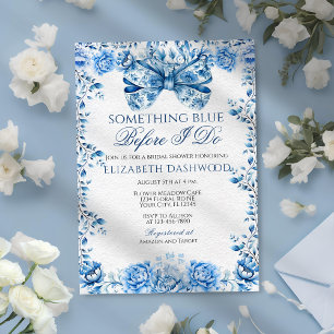 Elegant Something Blue Floral Bow Bridal Shower Invitation