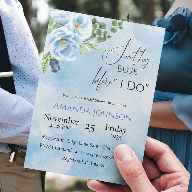 Elegant Something Blue Floral Bridal Shower Invitation (Creator Uploaded)