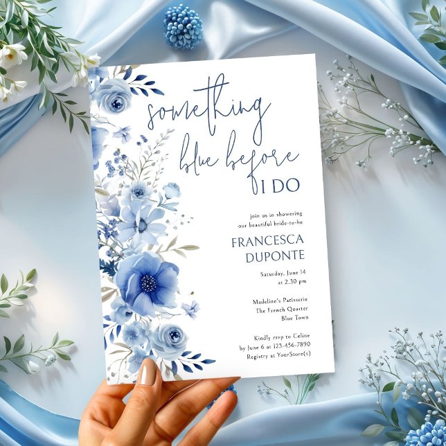 Elegant Something Blue Floral Bridal Shower Invitation (Creator Uploaded)