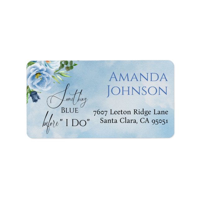 Elegant Something Blue Floral Bridal Shower Label (Front)