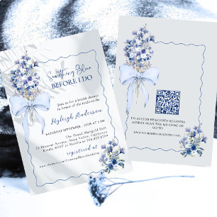 Elegant Something Blue Floral QR Code Bridal Showe Invitation