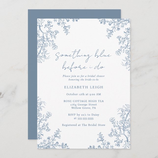 Elegant Something Blue Vintage Bridal Shower  Invitation (Front/Back)