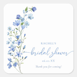 Elegant Something Blue Wildflower Bridal Shower Square Sticker