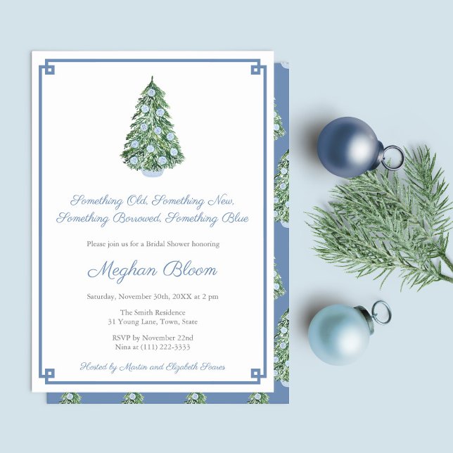 Elegant Something Blue Winter Bridal Shower Party  Invitation (Something Old, New, Borrowed, Blue Christmas Holidays Wedding Shower Party invitation)