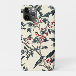 Elegant Songbird Winter Holly Cream Red Pattern Case-Mate iPhone Case