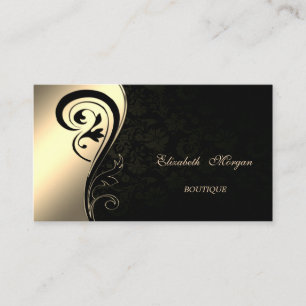 Elegant Sophisticated ,Black Damask, Gold Swirl Business Card