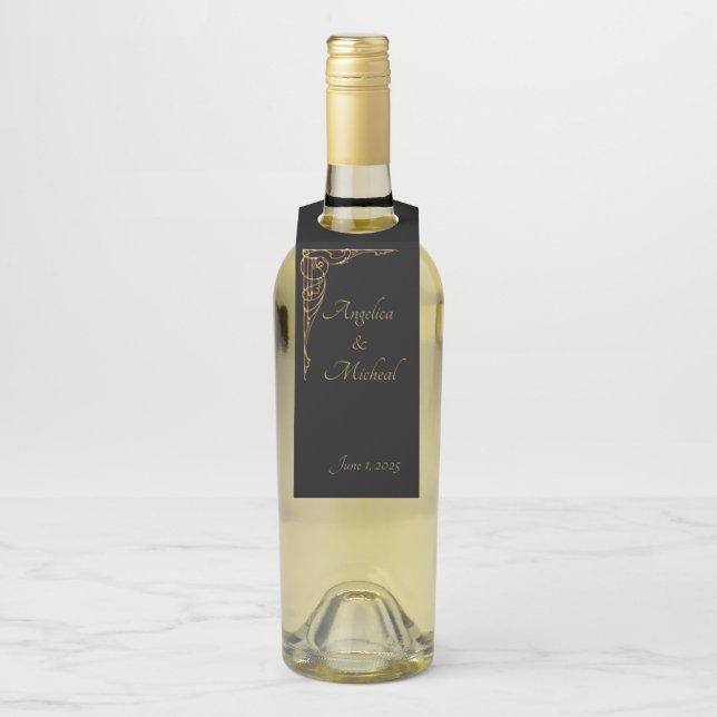 Elegant, Sophisticated Dramatic Black & Gold  Bottle Tag (On Bottle)