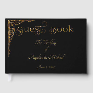 Elegant, Sophisticated Dramatic Black & Gold Guest Book