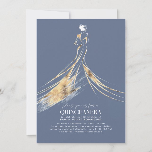 Elegant Sophisticated Dusty Blue QUINCEAÑERA Invitation (Front)