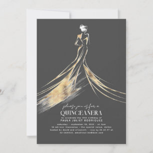 Elegant Sophisticated Gold and Grey QUINCEAÑERA Invitation