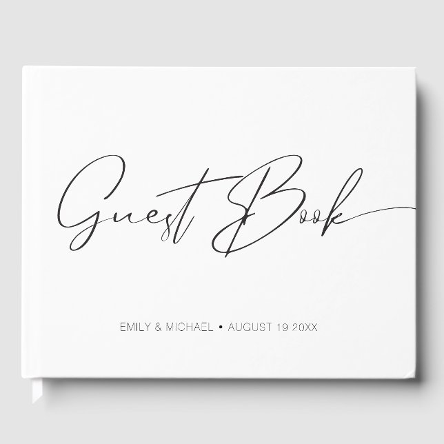 Elegant Sophisticated Modern Calligraphy Wedding  Guest Book (Front)