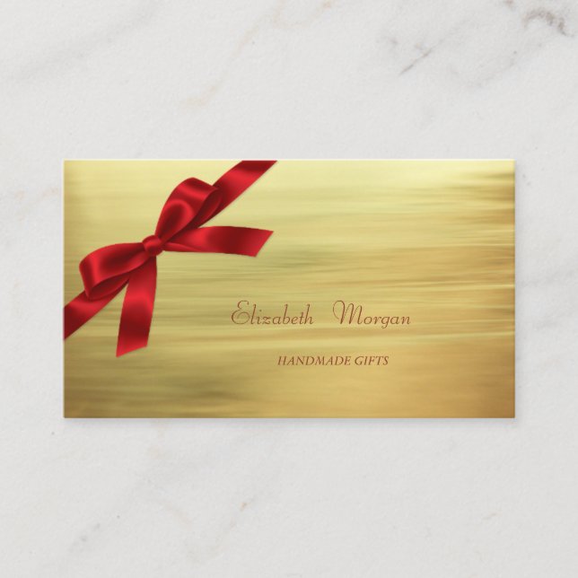 Elegant Sophisticated Modern Faux Gold,Red Bow Business Card (Front)