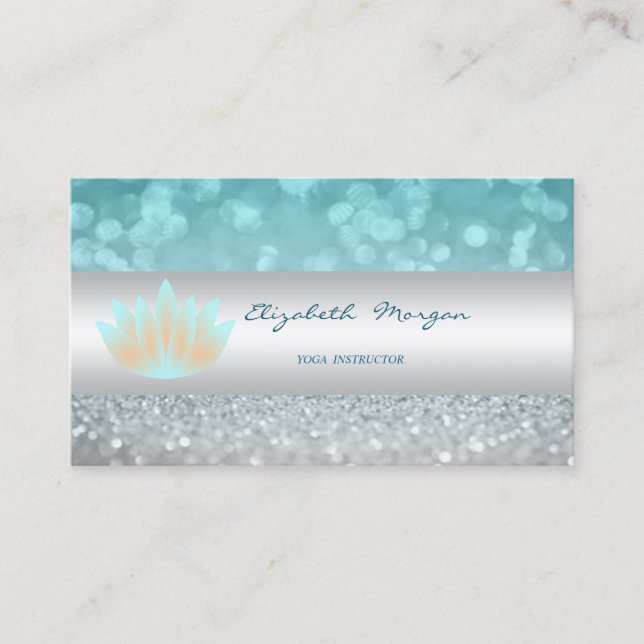Elegant Sophisticated Modern Glittery Bokeh,Lotus Business Card (Front)