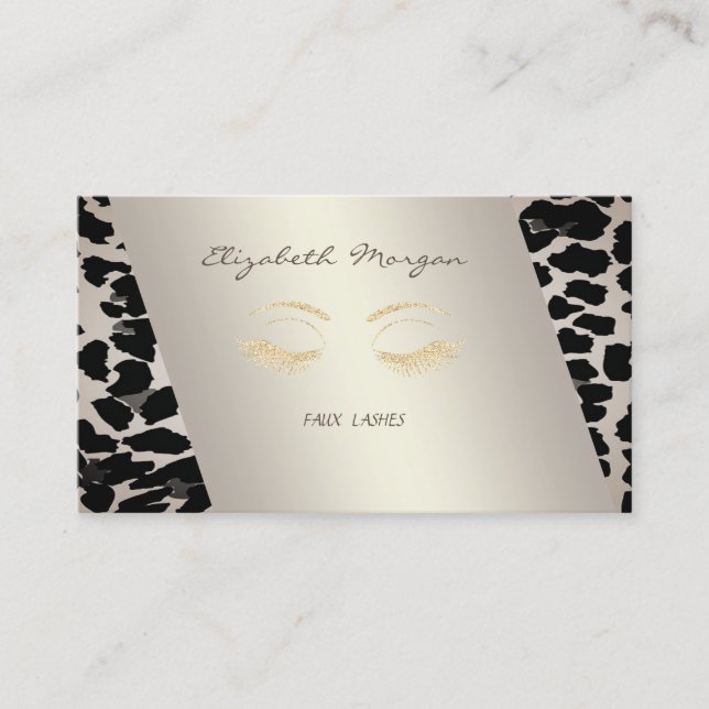Elegant Sophisticated Modern,Leopard Print,Lashes Business Card (Front)