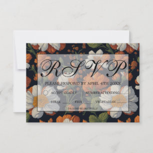 Elegant sophisticated orange white floral flowers RSVP card