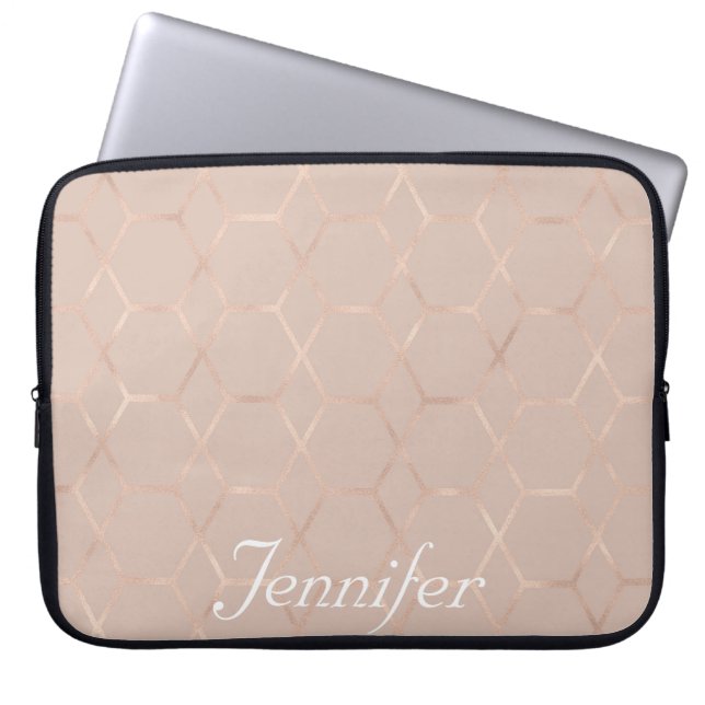 Elegant sophisticated rose gold personalised laptop sleeve (Front)