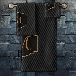 Elegant, Sophisticated Striped Monogram  Bath Towel Set