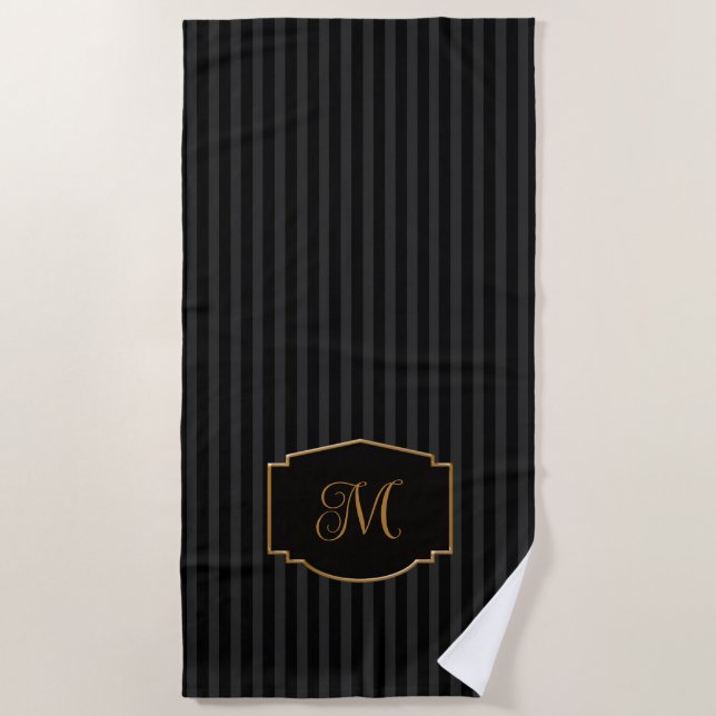 Elegant, Sophisticated Striped Monogram  Beach Towel (Front)