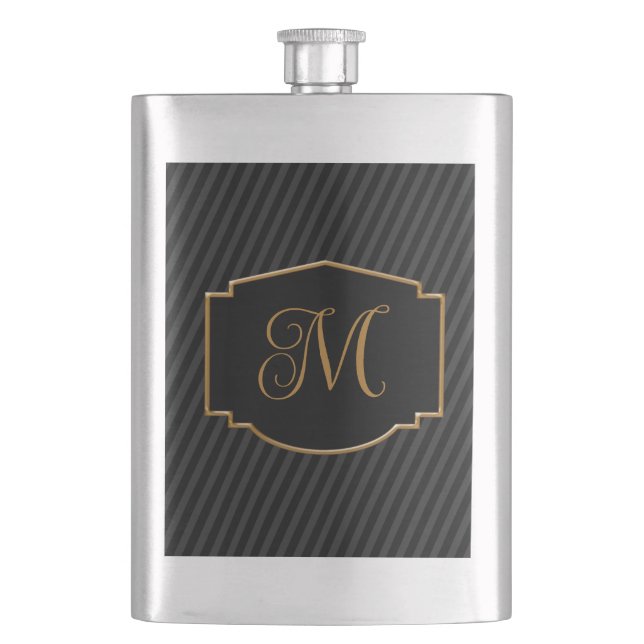 Elegant, Sophisticated Striped Monogram  Hip Flask (Front)