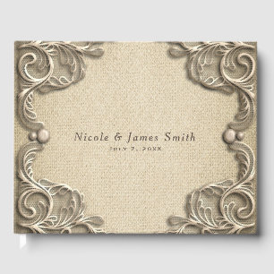 Elegant Southern Charm Rustic Burlap Lace Wedding Guest Book