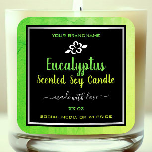 Elegant Soy Candles Product Packaging Green Black Square Sticker