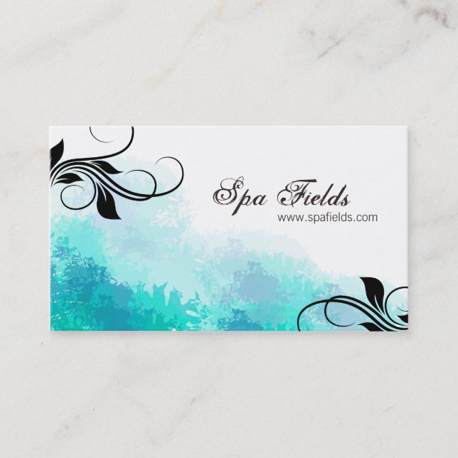 Elegant Spa Manager Business Card Teal Blue Swirl (Front)