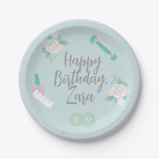 Elegant Spa Party Blue custom design Paper Plate (Front)